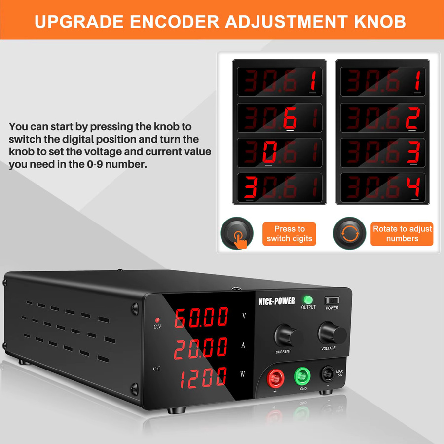 Nice-power Labornetzteil DC Einstellbar für Batterieladung und Reparatur 60V 20A 48V 900W - Bild 4