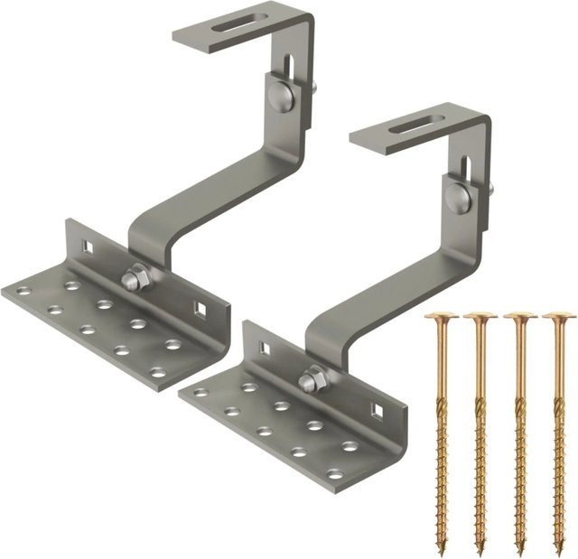 PVundSO Dachhaken Set 2 Stück mit Schrauben, 3-fach verstellbar, Edelstahl, Farbe: Silber - Bild 1