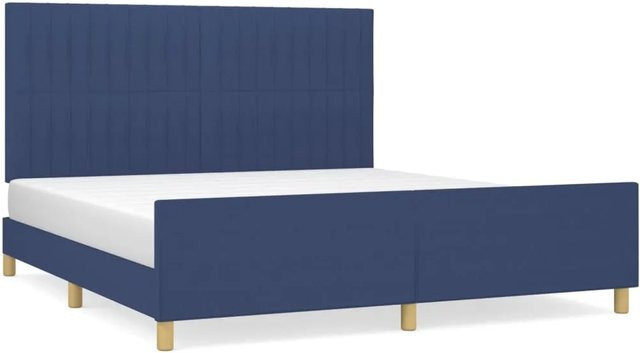 vidaXL Bettgestell mit Kopfteil in Blau aus Stoff und Holz, B/T/H: 160 x 203 x 128 cm - Bild 1