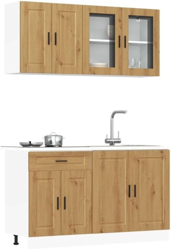 4-tlg. Küchenzeile Kalmar im Landhausstil von vidaxl in Eiche Natur und Beige - Bild 1