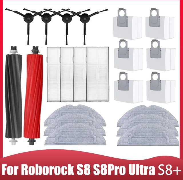 Roborock Ersatzteil-Set für S8 S8 Pro Ultra S8+ mit Seitenbürsten, Mopptüchern, HEPA-Filtern und Staubbeuteln, Mehrfarbig - Bild 1