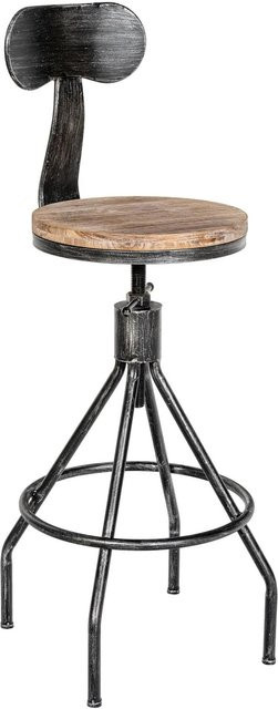 DELUKE Barhocker SALIS Barstuhl aus Kiefernholz und Metall im Industrial-Look, Farbe: Braun-silber/Silber, B/T/H: 41 x 41 x 96 cm - Bild 1