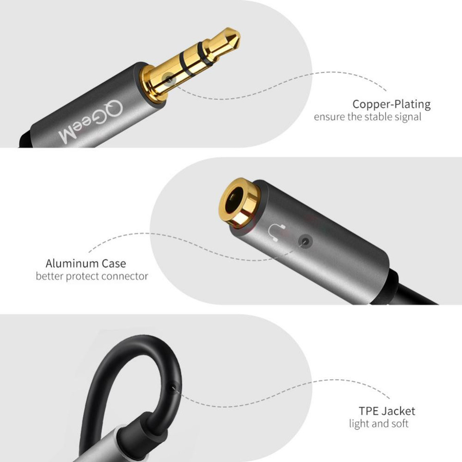 QGeeM Kopfhörer-Verlängerungskabel 3,5 mm Klinke auf 2 Buchsen Aux-Audiokabel Schwarz, Länge: 20 cm - Bild 7