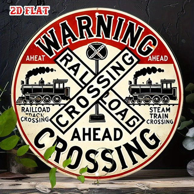 Potdemiel Vintage Railroad Crossing Sign Metall-Warndekoration in Rot/Schwarz - Bild 1