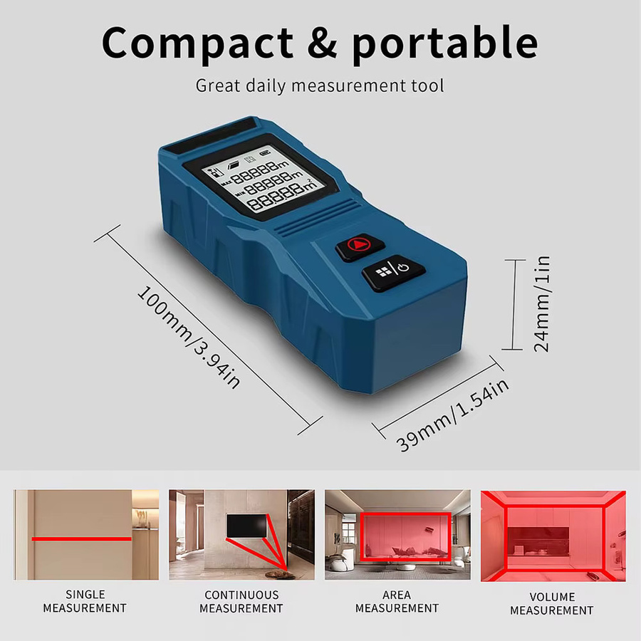 ARTBULL Laser-Entfernungsmesser Mini mit seitlicher Taste in Blau mit Einheiten ft und m - Bild 3