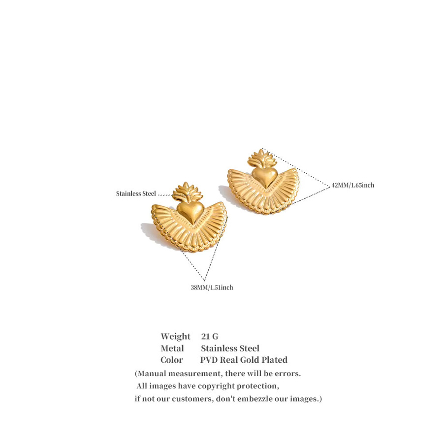 Yhpup Ohrstecker Edelstahl, Herz, 18K Goldene PVD Überzogen - Bild 2