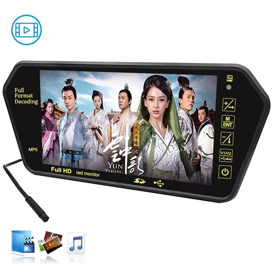 QXNY 7-Zoll LCD Full HD Spiegel-Parkmonitor mit Bluetooth, USB und FM Radio für dein Auto zur Anzeige der Rückfahrkamera in Schwarz - Bild 3