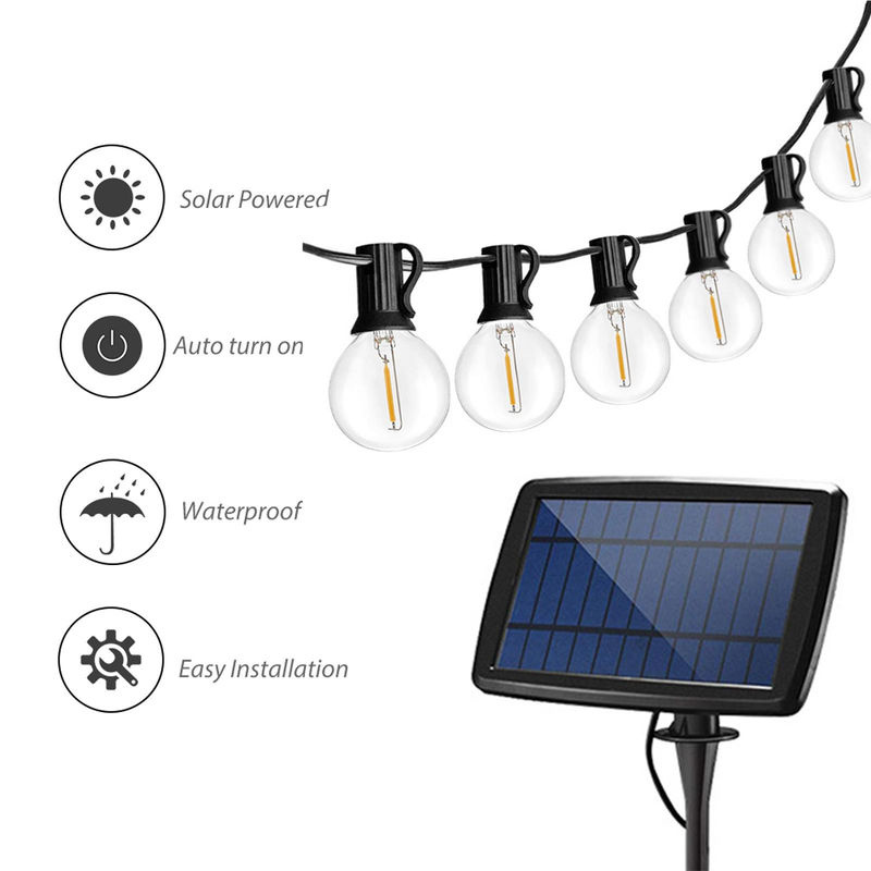 TOMTOP JMS Solar LED Lichterkette mit 10 warmweißen Leuchtmitteln, wetterfest und transparent für Garten, Terrasse und Hinterhof - Bild 3
