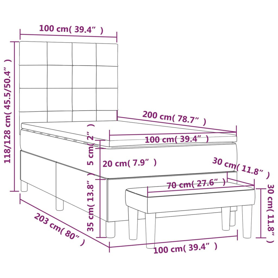 vidaXL Boxspringbett mit Matratze Schwarz Samt B/T/H: 100 x 200 x 128 cm - Bild 3