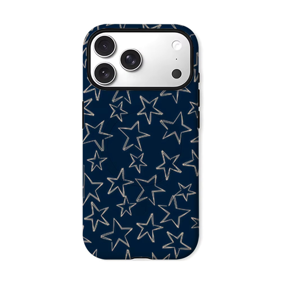 CaseLumi Matte Bumper MagSafe Hülle für iPhone 17 16 15 14 13 Pro Max, stoßfeste PC-Schutzhülle mit Goldlinien-Stern-Design in Marineblau - Bild 6