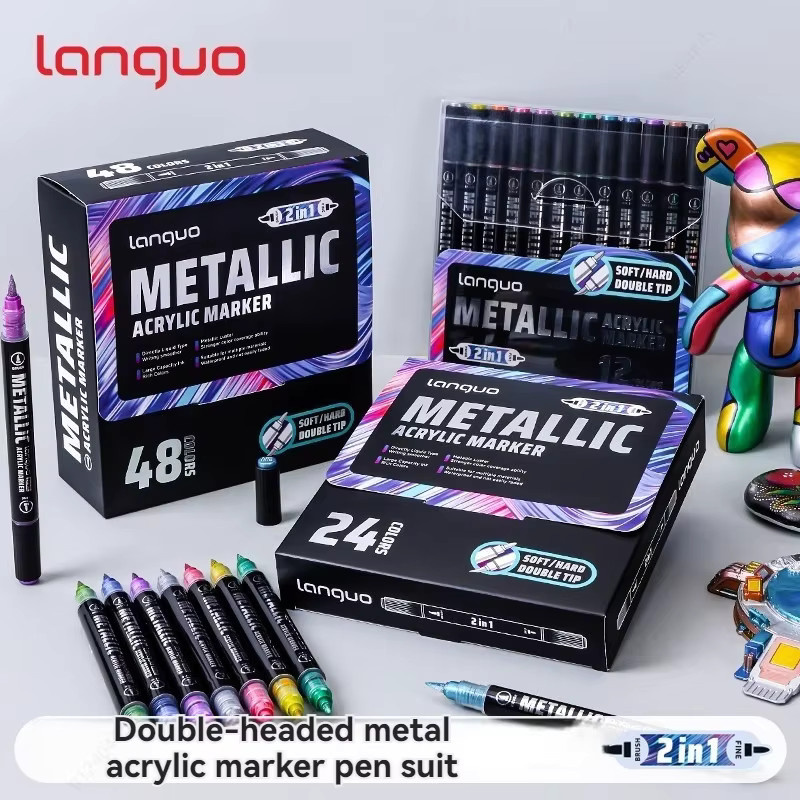 Languo Acrylmarker Set mit zwei Spitzen, Metallic-Markierungsstifte in Multicolour für Doodle und kreative Gestaltung - Bild 2
