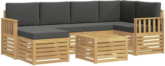 vidaXL Outdoor-Sofagarnitur 7-teilig in L-Form aus Akazienholz mit Polstern in Anthrazit und Weiß - Bild 1