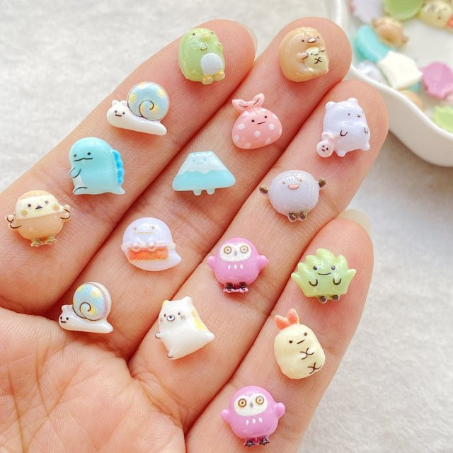 TSXJY Nail Art Charms, 60 Stück, Mini Cartoon Dinosaurier, Kaninchen, Schnecke, Glänzend - Bild 1