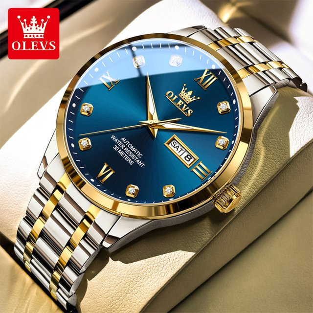OLEVS Armbanduhr Automatik, Edelstahl, Bicolor, Diamant, Herren - Bild 1