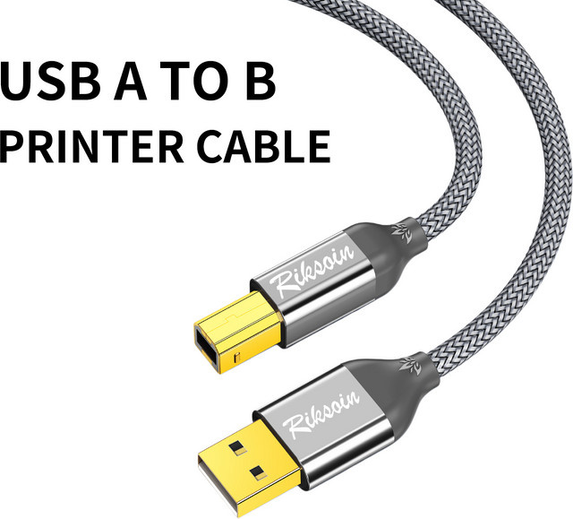 Riksoin USB Typ-A auf Typ-B 2.0 Datenkabel in Grau mit vergoldeten Steckern für Drucker, Scanner, DAC und Audio-Interfaces - Bild 1