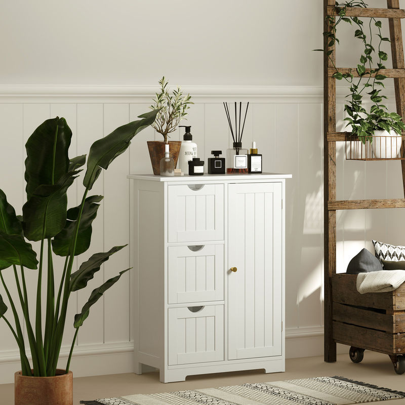 HOMCOM Badezimmerschrank Beistellschrank mit 3 Schubladen und verstellbarem Regal in Weiß, B/T/H: 60 x 30 x 80 cm - Bild 2