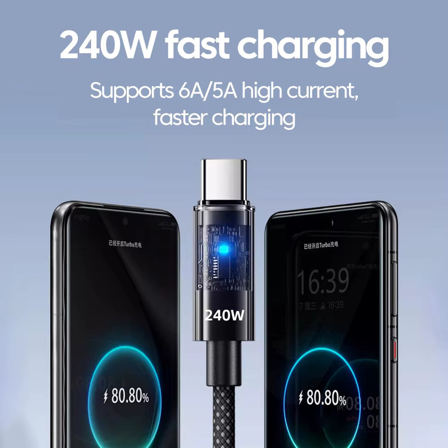 NNBILI Dual-Ladekabel 240W mit USB-A auf USB-C und USB-C auf USB-C Anschlüssen, schnelles Laden, geflochtenes Nylon-Datenkabel in Schwarz - Bild 2