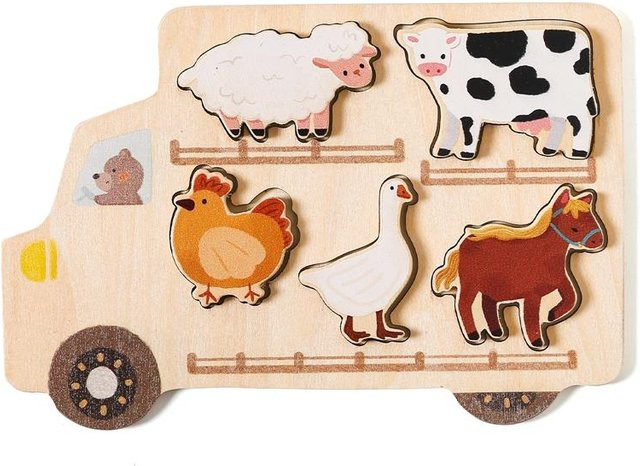 Binchi Outdoor Product Holz Baufahrzeug Spielzeugset, Montessori Form Zuordnungs Puzzle, 6-teiliges Set, ab 0 Jahre - Bild 1