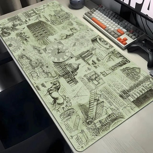 Bellissimo Retro Kunstdruck Mauspad Anime Navigationskarte XXL in Schwarz und Beige - Bild 1