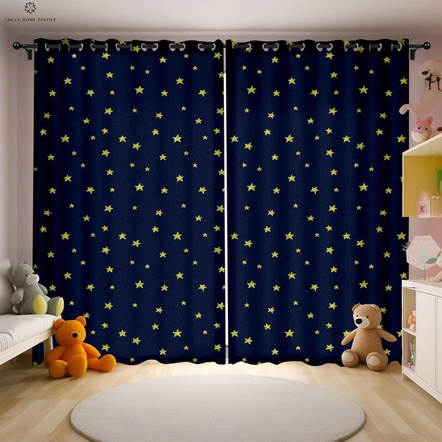 Kinderzimmer Vorhänge mit Sterne Mond und Wolken Aufdruck, 2er Set aus Polyester, Blau, B: 50 cm, H: 130 cm - Bild 1