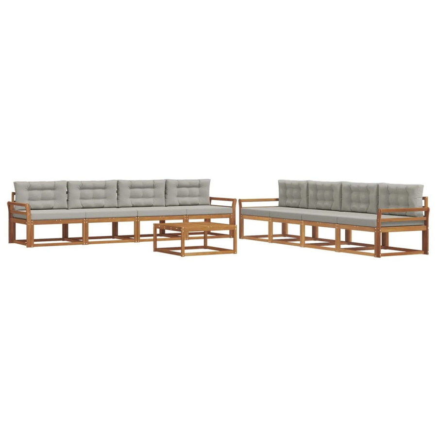 vidaXL Outdoor-Sofagarnitur aus Akazienholz in L-Form mit 9-teiligem Set, Farbe Grau und Natur, inklusive wetterfesten Kissen und Tisch - Bild 2