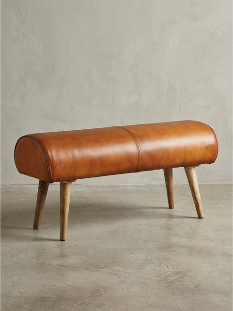 Moderne Sitzbank von KADIMA DESIGN aus Echtleder und Holz, B/T/H: 100 x 53 x 40 cm - Bild 1