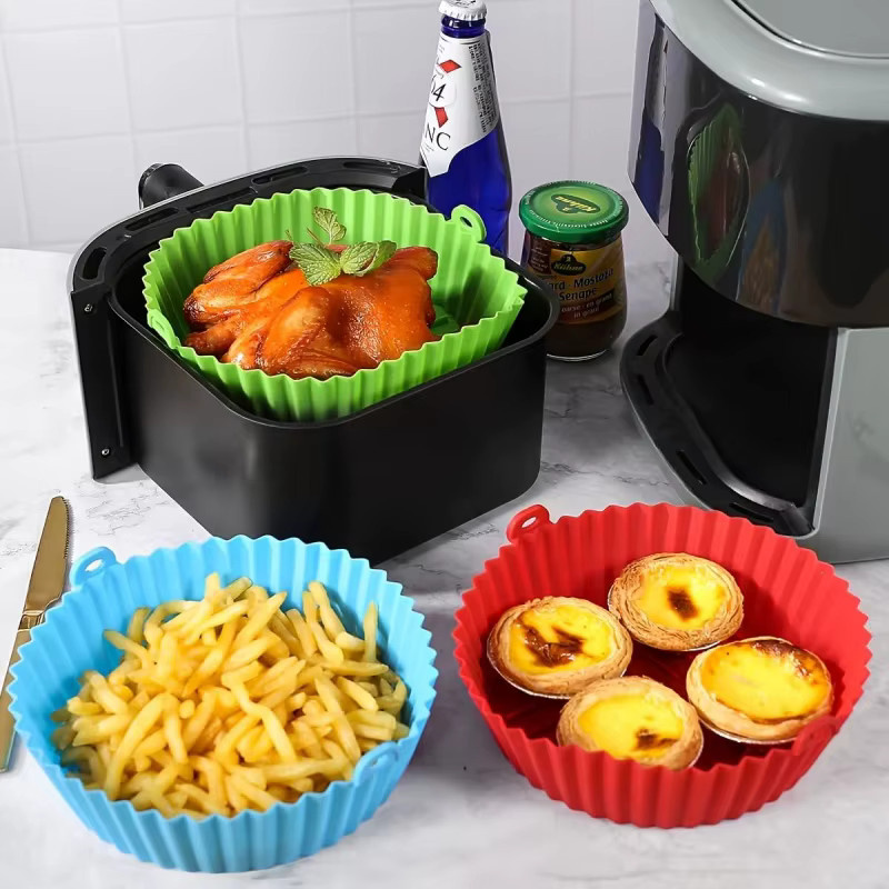 FSMHOME Wiederverwendbare Silikoneinlage für Air Fryer, rundes Antihaft-Backblech aus lebensmittelechtem Silikon in Schwarz - Bild 2