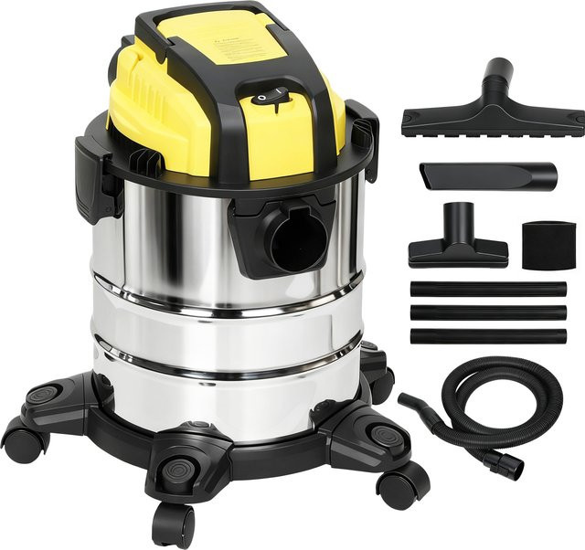 Homcom 3-in-1 Nass- und Trockenstaubsauger mit 1200W, Gebläsefunktion, 20L Edelstahl-Tank, Gelb - Bild 1
