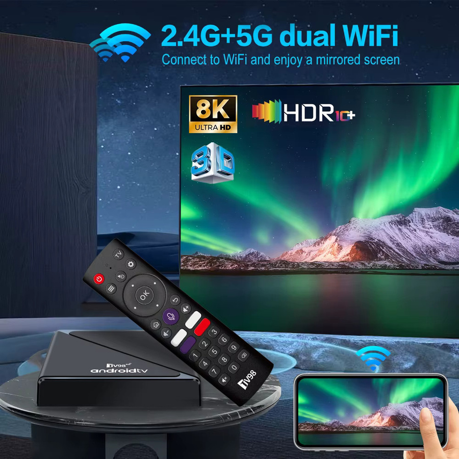 CLIBABIQBOX TV98 ATV Pro Smart TV-Box mit Android 14, 8GB RAM, 128GB Speicher, 4K 8K Unterstützung, Allwinner H313 Prozessor, Bluetooth 5.0, WLAN, 4G 5G und Sprachfernbedienung in Schwarz - Bild 2