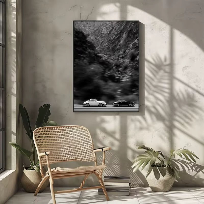 Vintage-Leinwandposter von Rastar mit Automobil-Rennfotografie in Schwarz-Weiß, rahmenloses Wandbild im Querformat - Bild 4