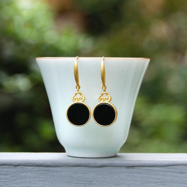 Ohrringe Hetian Jade, Antikes Gold Handwerksdesign, Damen - Bild 1
