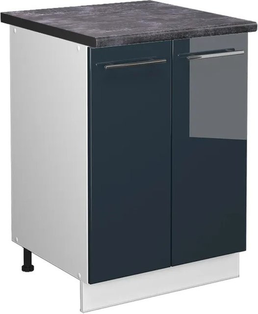 Vicco Küchenunterschrank Fame-Line Dunkelblau Hochglanz mit Arbeitsplatte Anthrazit Breite: 60 cm - Bild 1