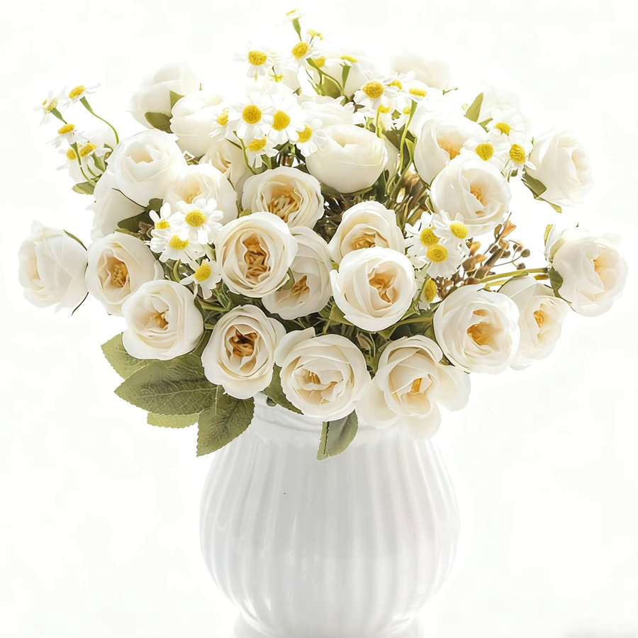 Set aus 3 Stück künstliche Seidenblumen mit Rosen und Chrysanthemen für deine Dekoration bei Hochzeiten, Valentinstag oder im Garten - Bild 3