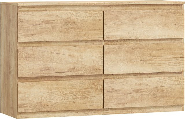 HOMCOM Kommode mit 6 Schubladen in Eiche, modernes Aufbewahrungsmöbel für Schlafzimmer, Wohnzimmer oder Flur, B/T/H: 120 x 39 x 75 cm - Bild 1