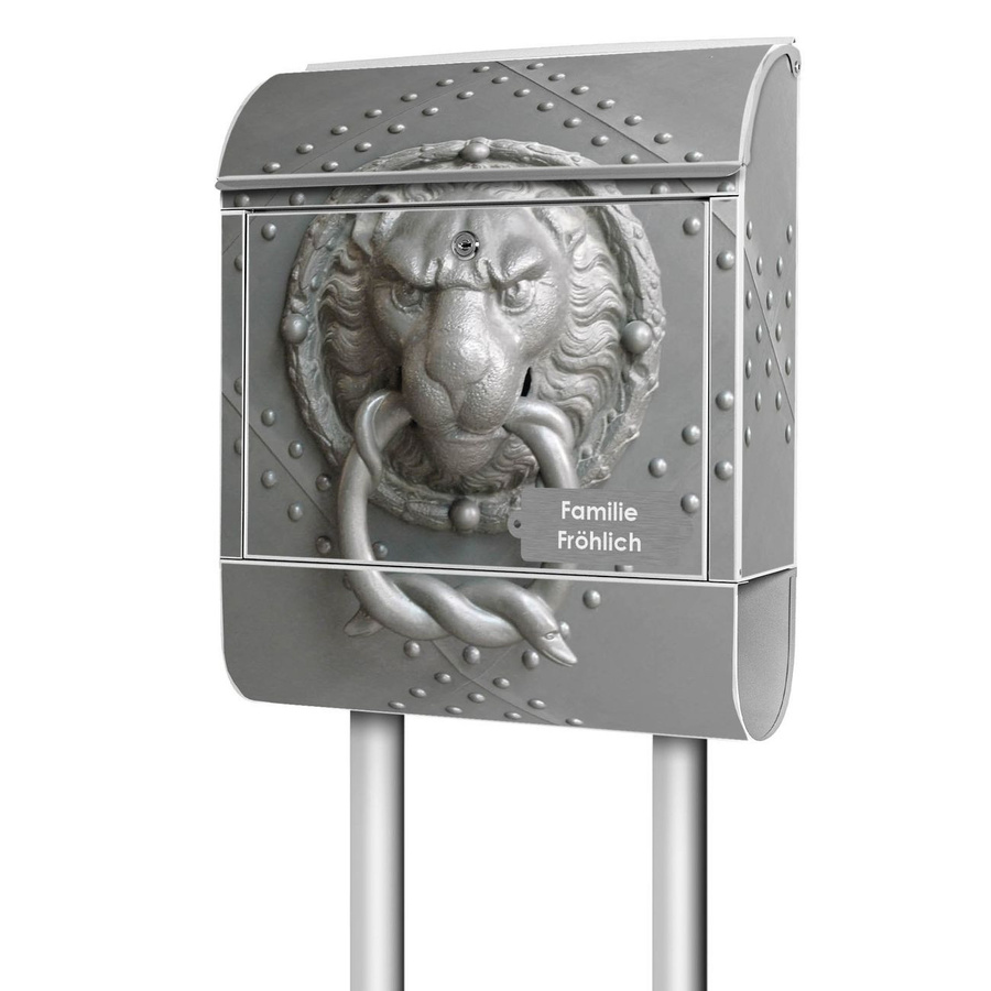 Banjado freistehender Briefkasten aus Stahl mit Motiv Eisentor und Zeitungsfach, Farbe: Silber/Weiß, B/T/H: 38 x 16 x 161,5 cm - Bild 1