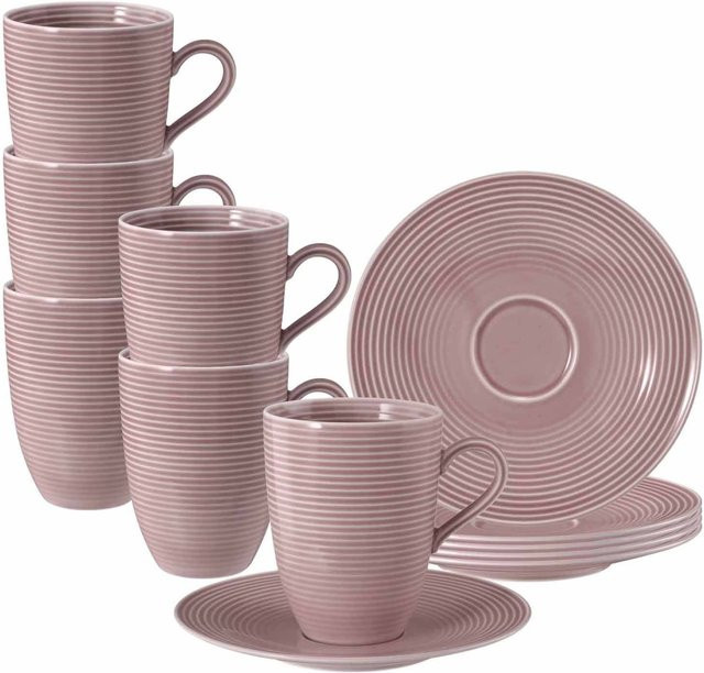 Seltmann Weiden Henkelbecher mit Untertassen Beat Color Glaze Pink, 6er Set, 350 ml - Bild 1