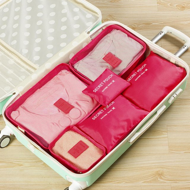 Chenxiaogang Reise Koffer Organizer Set aus Mesh-Gewebe, 6 Teile, Rosa - Bild 1
