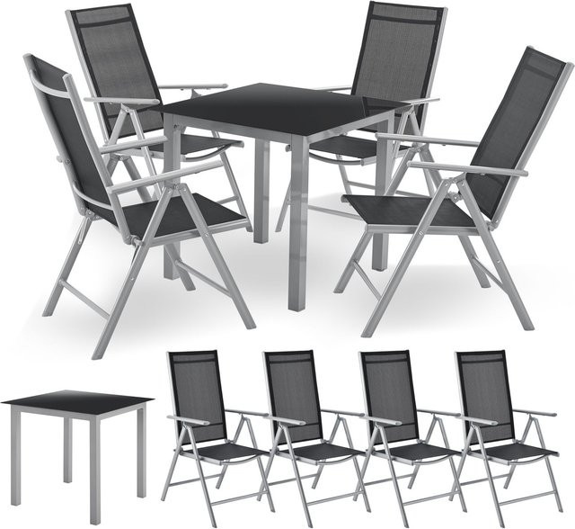 Juskys Aluminium Gartengarnitur Milano 5-teiliges Gartenmöbel Set mit Tisch und 4 Stühlen in Silbergrau - Bild 2