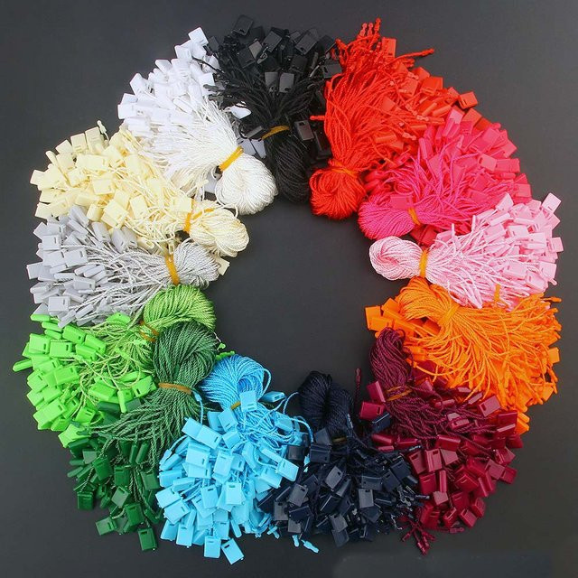 200 Stück QIMONTON Kunststoff-Tag-Seile mit Schnappverschluss aus Polyester, Farben: Weiß, Beige, Schwarz und Bunt, zum Aufhängen von Etiketten - Bild 1