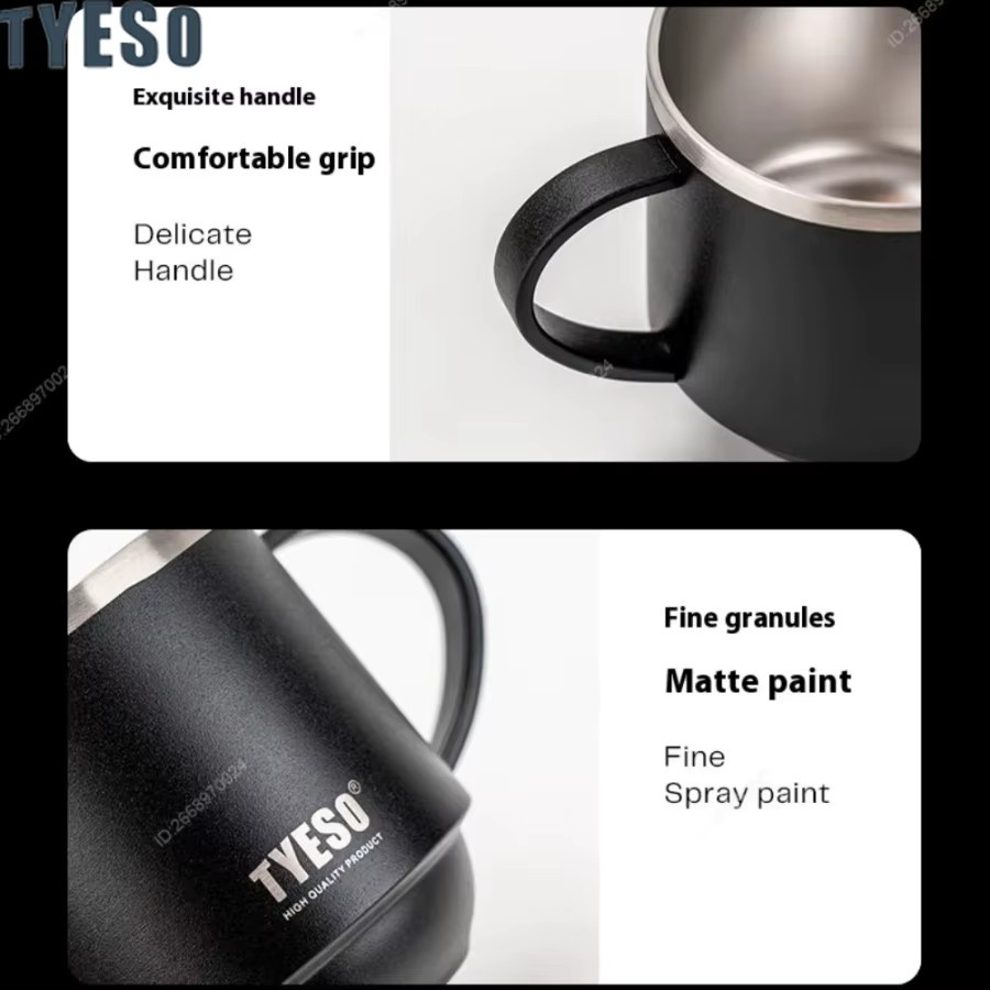 Tyeso Edelstahl-Thermobecher mit Griff und transparentem Deckel, Schwarz, 330 ml - Bild 2