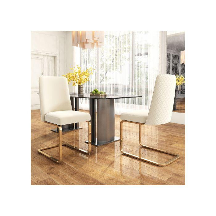 MUVOE Esszimmerstuhl Set mit 4 Stück aus Samt in Beige mit rautenförmiger Rückenlehne und goldenen Metallfüßen - Bild 2