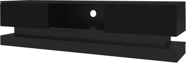 okwish TV Schrank in Schwarz mit LED-Schubladen und App-Steuerung, modern und glänzend, B/T/H: 160 x 35 x 40,5 cm - Bild 1