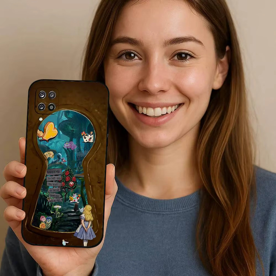 Niedliche Alice im Wunderland Anime Handyhülle für Samsung Galaxy S25 S24 S23 S22 S21 FE Plus Ultra A13 A20 A32 A70 in Schwarz - Bild 5