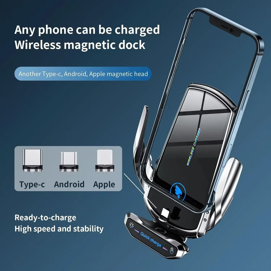 Opansten Magnetisches Kabelloses Ladegerät für das Auto mit 15W Schnellladefunktion für iPhone, Xiaomi, Samsung und Huawei in Schwarz oder Silber - Bild 3