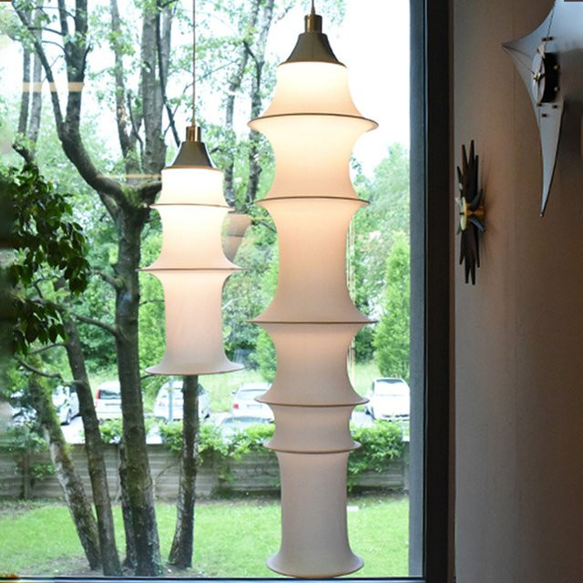 HomeLover Falkland Pendelleuchte im Wabi Sabi Design aus weißer Seide für Wohnzimmer, Esszimmer und Loft - Bild 1