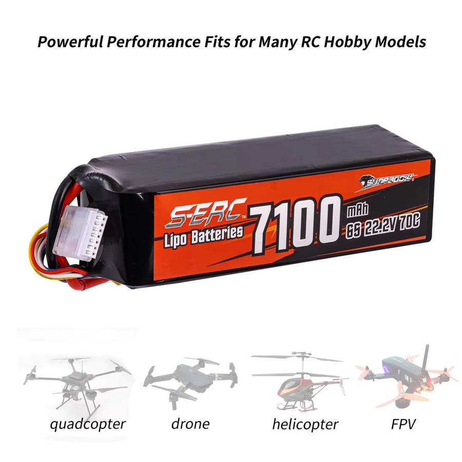 SUNPADOW 6S 22,2 V RC Lipo Akku mit 7100 mAh und XT60 oder XT90 Anschluss für RC Flugzeuge, Quadcopter, Drohnen und FPV Hubschrauber in Schwarz - Bild 3