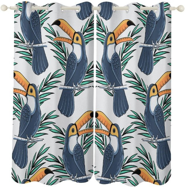 Yiran Furniture Verdunkelungsvorhang mit Flamingo und Palmblatt Motiv, Mehrfarbig, B: 55 cm, H: 120 cm, 2er-Set mit Ösen - Bild 1