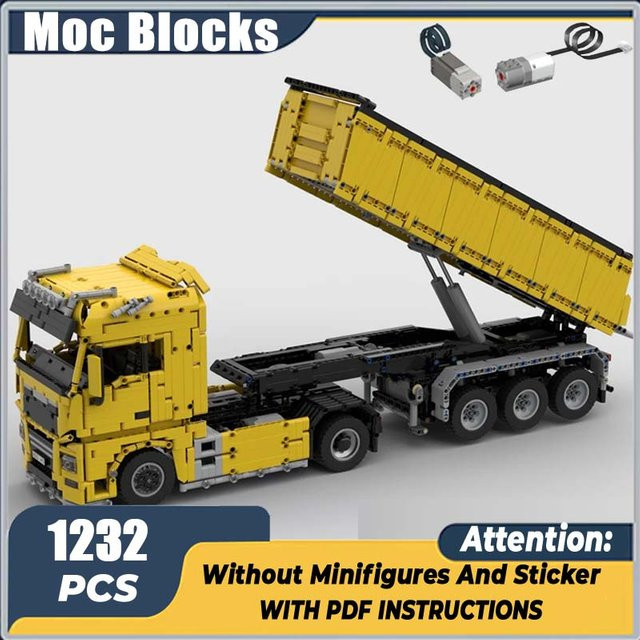 INMOCTOY 3-Achsen Kipper Anhänger MOC Bausteine Set in Gelb - Bild 1