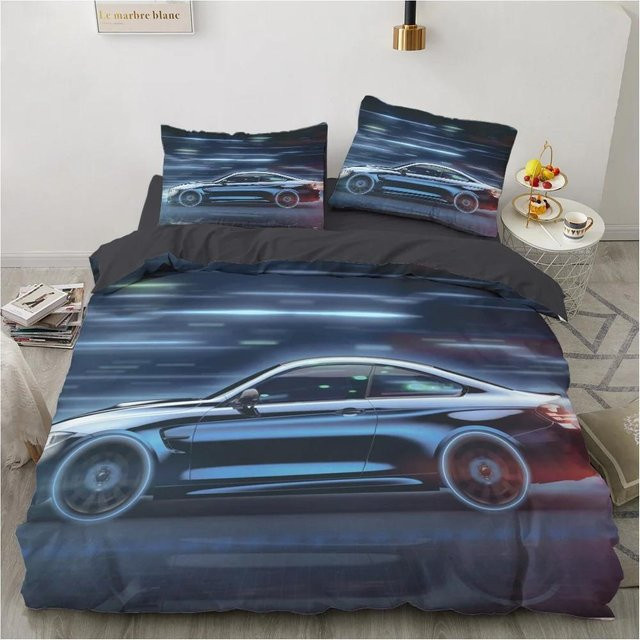 Luxuriöses 3D-Bettwäsche-Set Lamborghini von Lodestar, 3-teiliges Bettbezug-Set mit Kissenbezügen in Blau, Material Mikrofaser Polyester, B/H: 140 x 200 cm - Bild 1