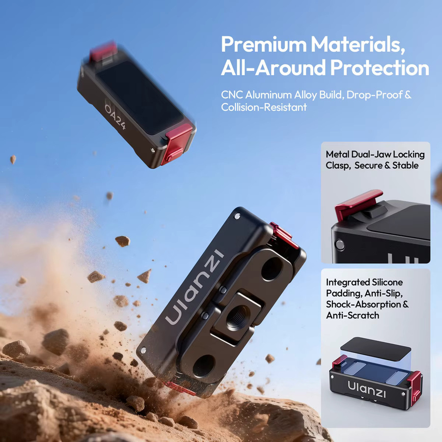 Ulanzi OA24 Metall-Magnetischer Schnellwechseladapter für DJI Action 6 und DJI Nano in Schwarz mit Universal-Doppelklaue und 1/4-Zoll-Gewindeloch für Vlog-Aufnahmen - Bild 6